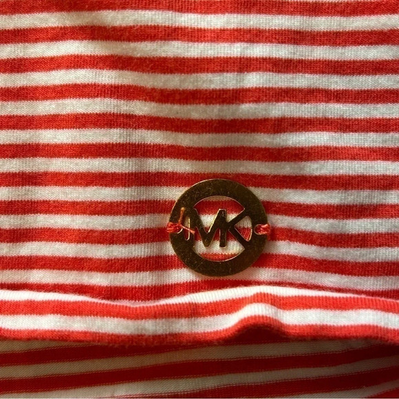 Michael Kors Cold Shoulder Top Women’s Medium Striped Coral EUC Short Sleeves - Picture 5 of 6